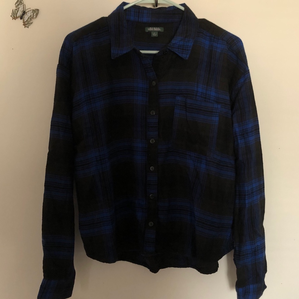 Wild Fable Blue and Black Button Flannel